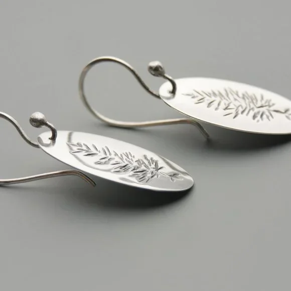 Sterling Silver Evergreen Oval Dangles - Picture 2 of 2